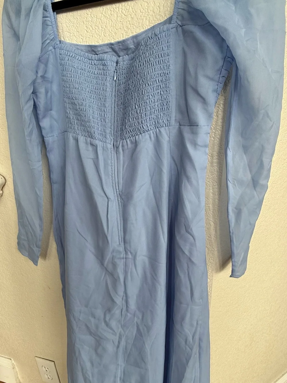 Abercrombie & Fitch Light Blue Off-Shoulder Long puff sheer Sleeve Maxi Dress